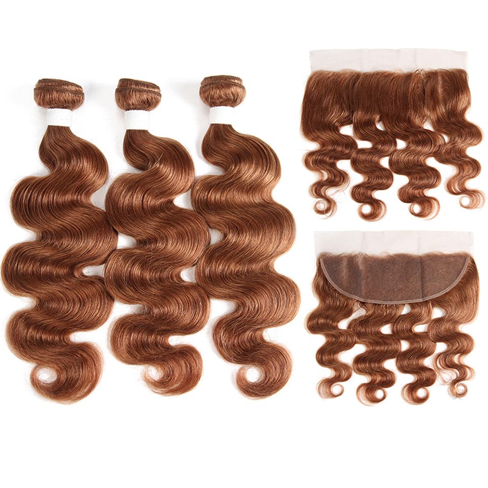 #30 Medium Auburn body wave 3 Bundles With 13x4 Lace Frontal 100% Human Hair - Perismoda Hair